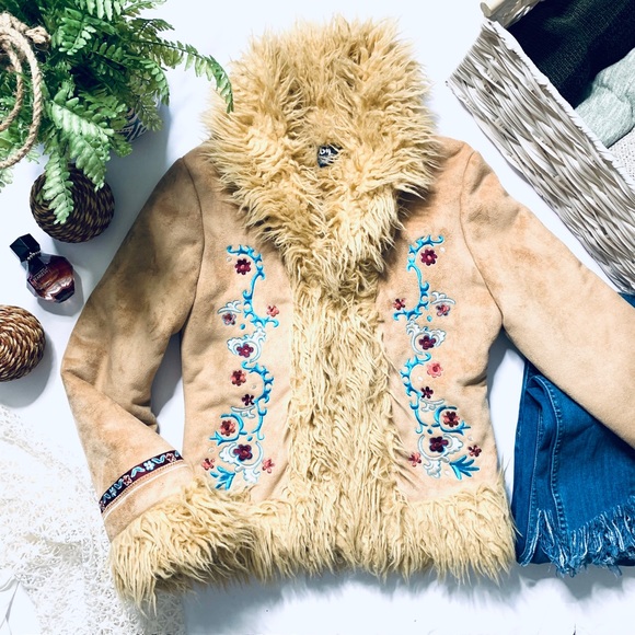 blanc noir Jackets & Blazers - Vintage Blanc Noir faux fur suede jacket
